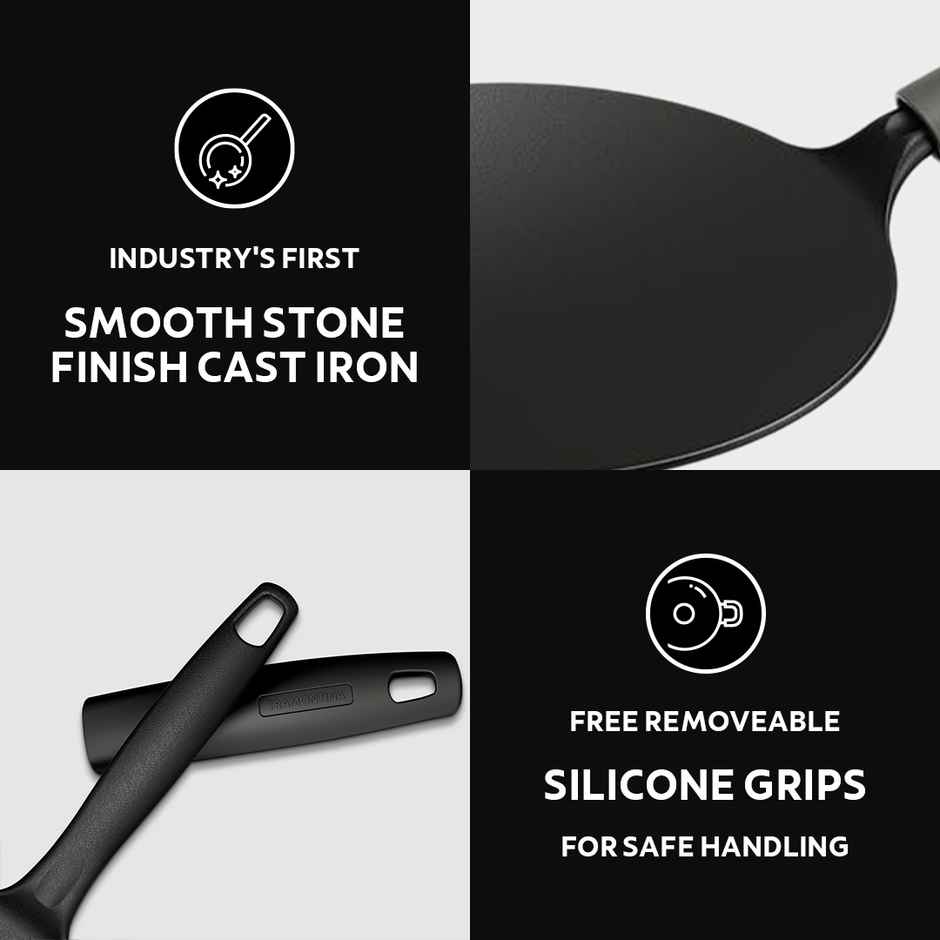 Tramontina Titanex 26 cm Pre-Seasoned Cast Iron Roti Tawa Non-Toxic, Easy Hold Non-Slip Heat-Resistant Grip, Superior Stone Finish, Excellent Heat Retention & Even Heating, Durable & Easy to Clean