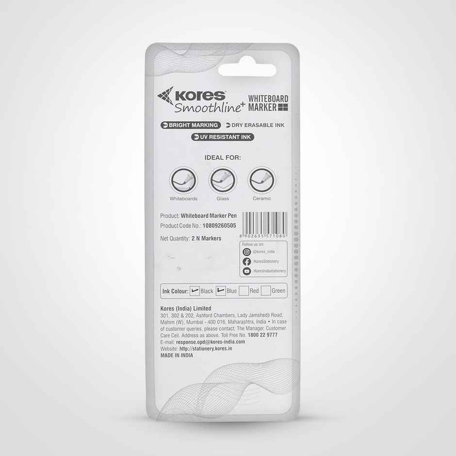 Kores Smoothline Plus White Board Marker Pen | Set of 2