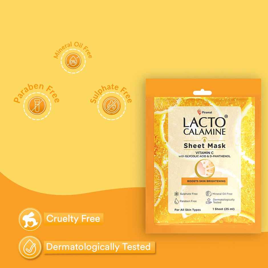 Lacto Calamine Vitamin C Face Sheet Mask with Antioxidant for Nourishing, Brightening & Glowing Skin