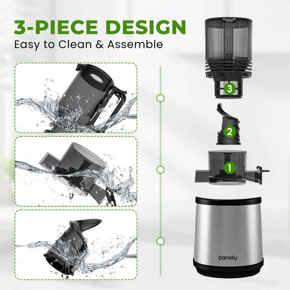 Canoly Cold Pressed Juicer | Slow Juicing | Easy to Clean | Metal Grey