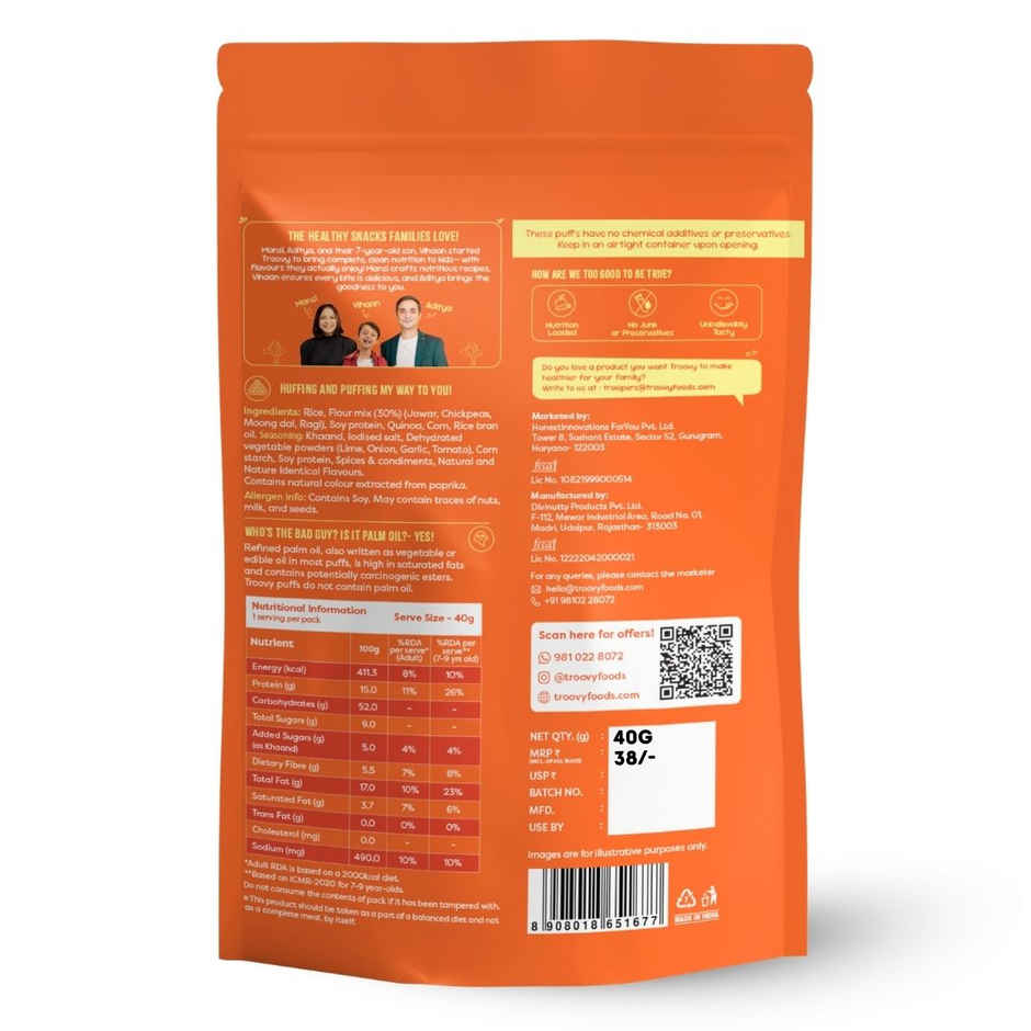 Troovy High Protein Tangy Tomato Puffs | No Palm Oil, No Chemicals