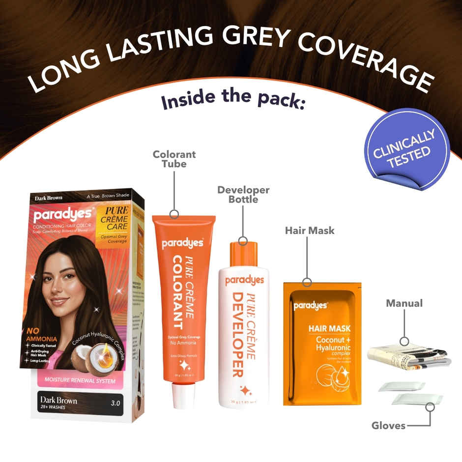 Paradyes Pure Creme Care No Ammonia Long Lasting Hair Color | Dark Brown 3.0