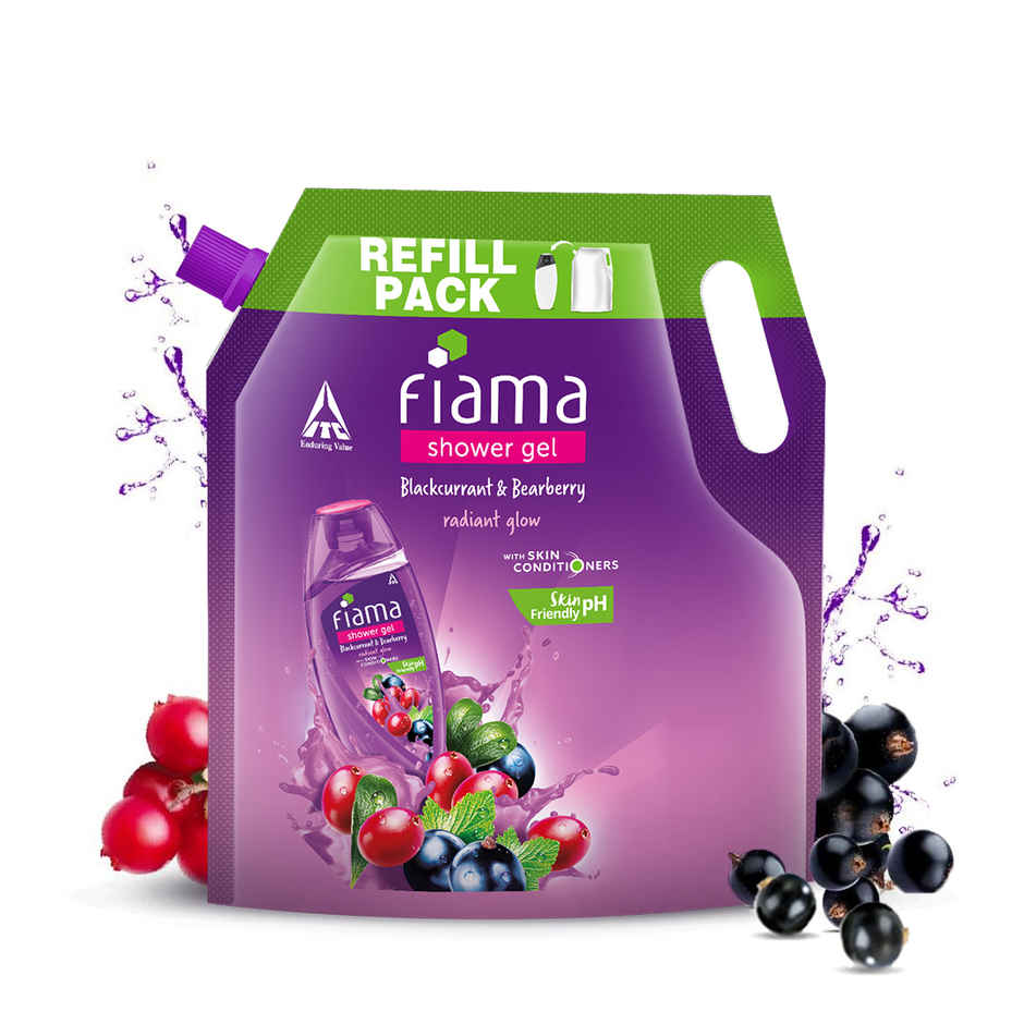 Fiama Shower Gel Blackcurrant & Bearberry Body Wash with Skin Conditioners for Radiant Glow, Pouch
