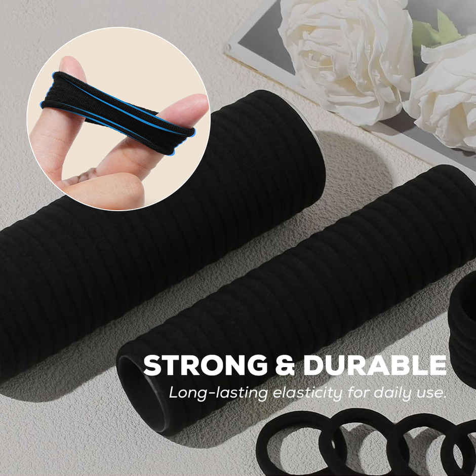 Gleva Black Elastic Hair Ties Stretchable Hair Styling Rubber Bands Ponytail Holder No Damage