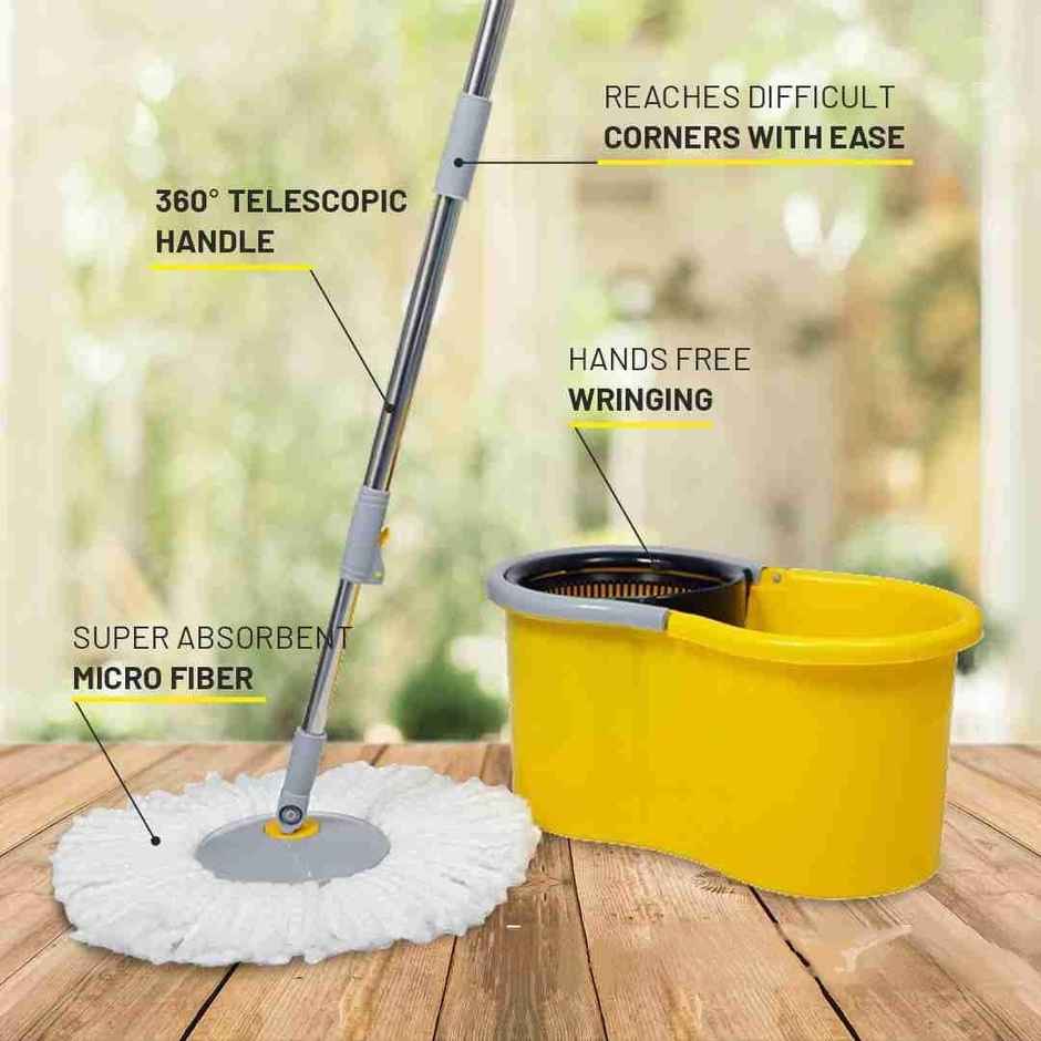 Esquire Elegant 360 Spin Bucket Mop Set With a Microfiber Refill - Yellow Color