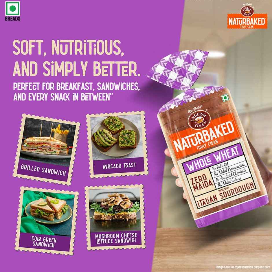 Naturbaked Zero Maida Whole Wheat Bread | No Added Preservatives | Clean Label