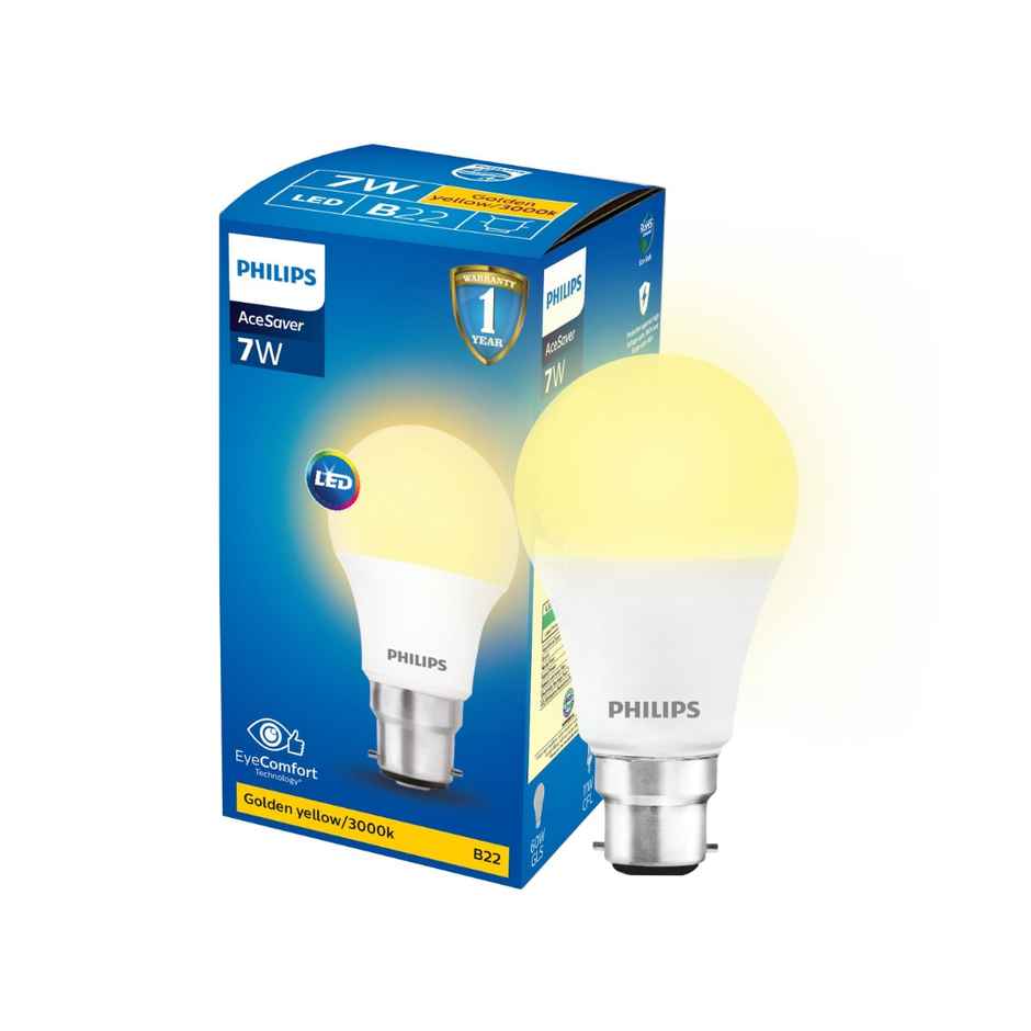 Philips Ace Saver 7 W Led Bulb Golden Yellow | B22 Base Holder