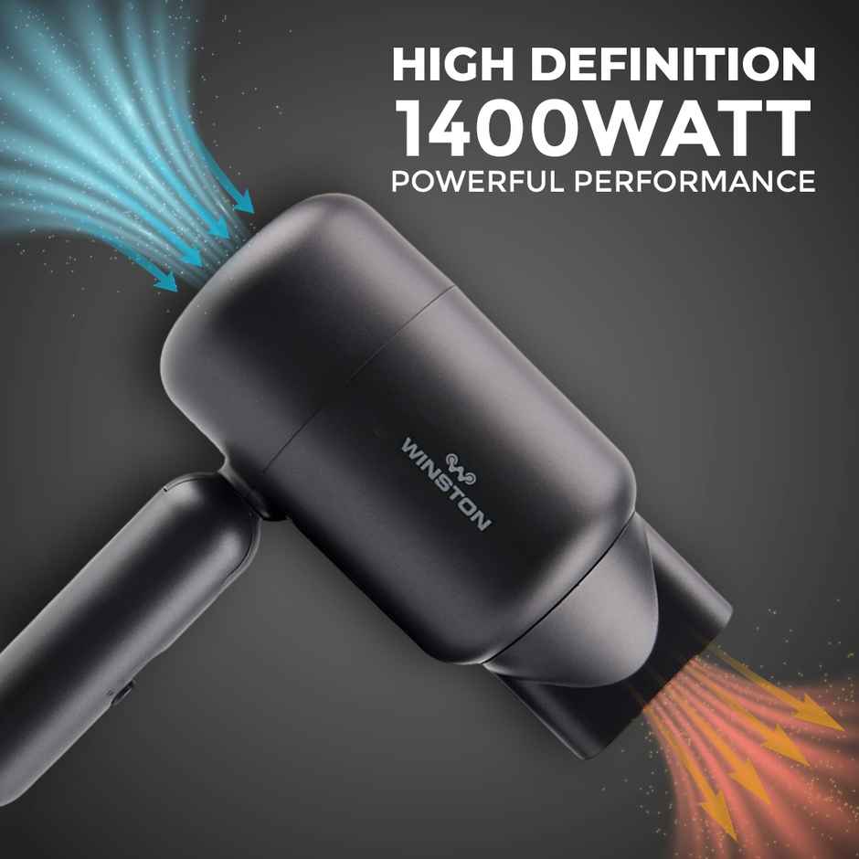 Winston Ionic Foldable Hair Dryer For Men & Women - 1400W (Grey)