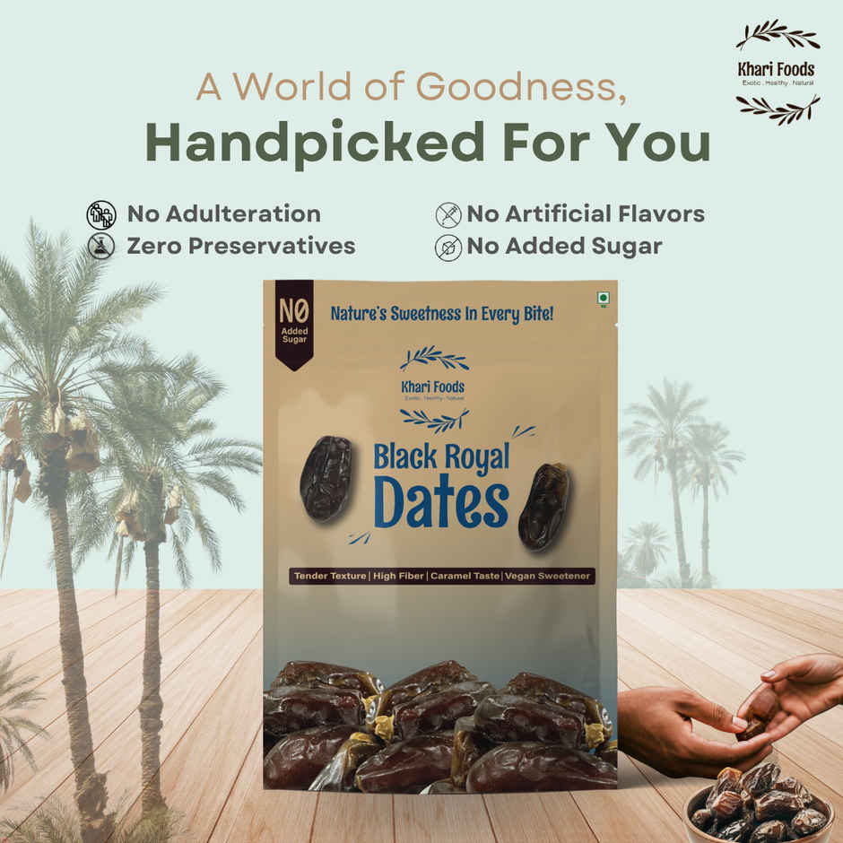 Khari Foods Black Royal Dates | High Fiber Khajur, Dry Fruit Khajoor