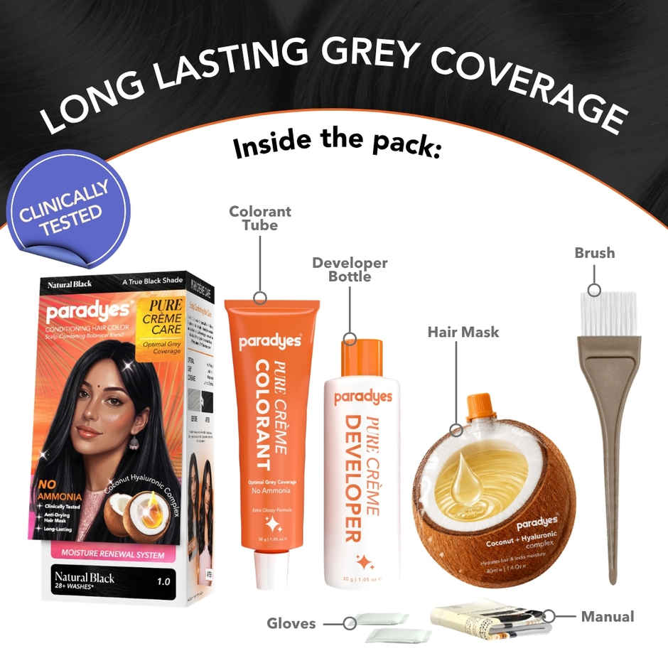Paradyes Pure Creme Care No Ammonia Hair Color | Natural Black 1.0