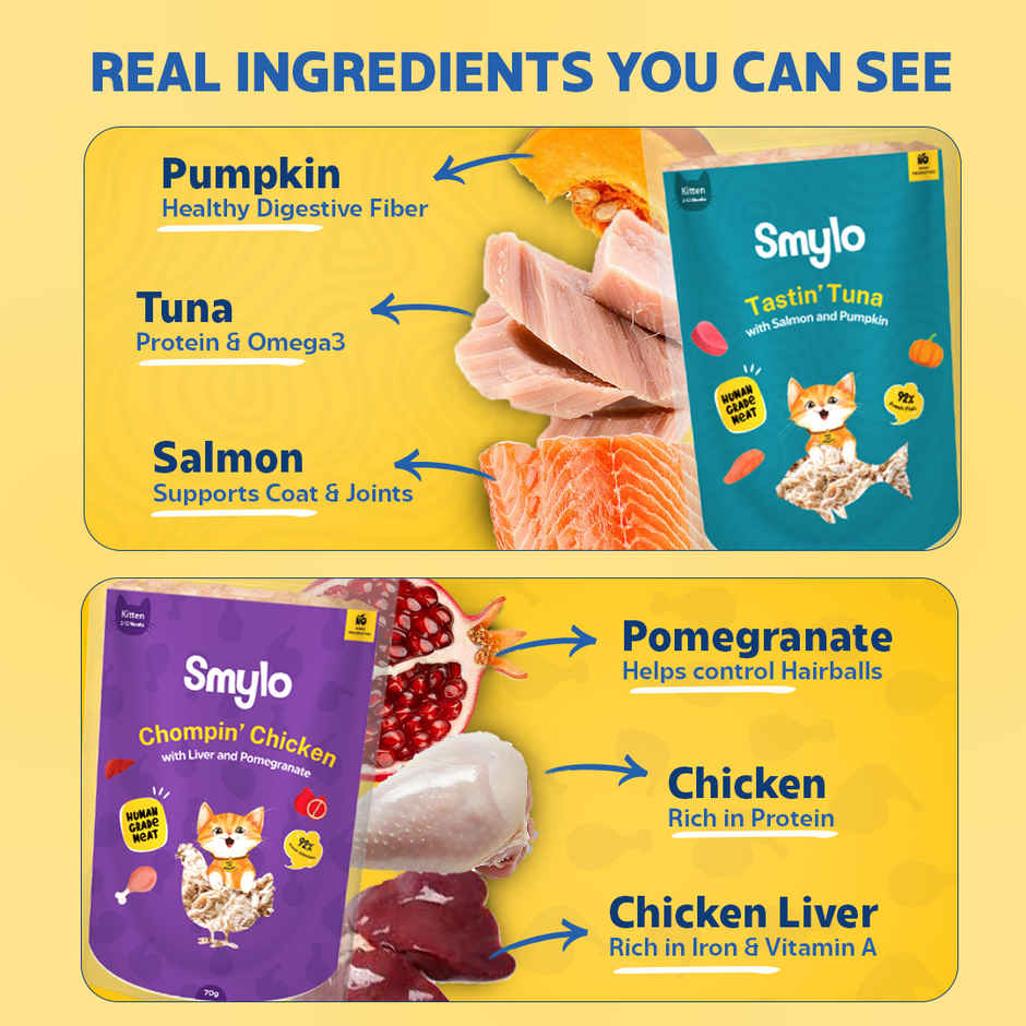 Smylo Kitten Wet Cat Food Variety Combo | Chicken & Tuna, Fresh and Preservative Free