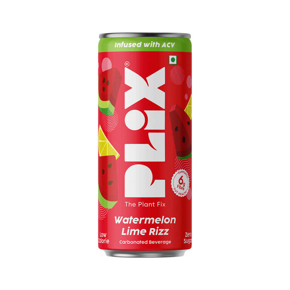 Plix Watermelon Lime Rizz Fizzy Soft Drink Can|Low Calorie & Zero Sugar|Prebiotics with 6g Fibre