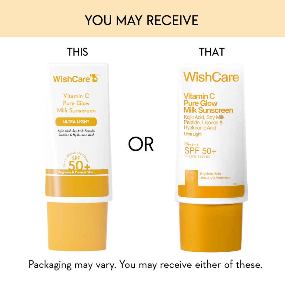 WishCare Vitamin C Pure Glow Face Sunscreen SPF 50 PA++++ Broad Spectum Ultra Light & No White Cast