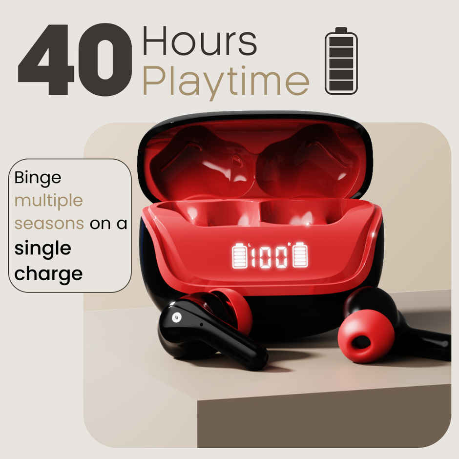 Leaf Buds X214 True Wireless Earbuds AI Sound App | 40H Playtime | 2 Modes | Blood Black