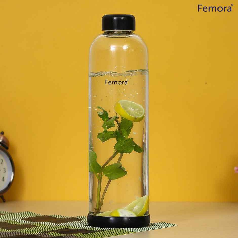 Femora Borosilicate Glass Fridge Bottle | Transparent | 1 L