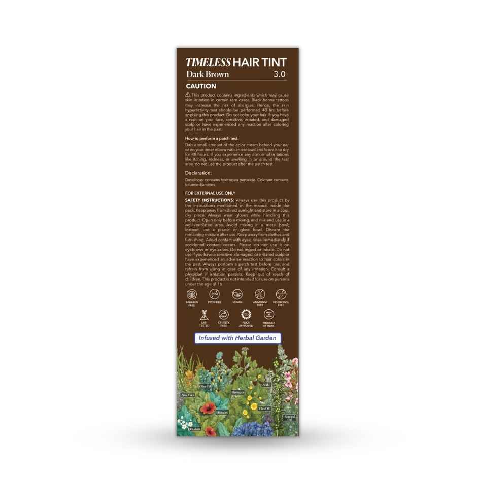 Paradyes Timeless Hair Tint Free of Ammonia, PDD & Resorcinol Hair Color | Dark Brown 3.0