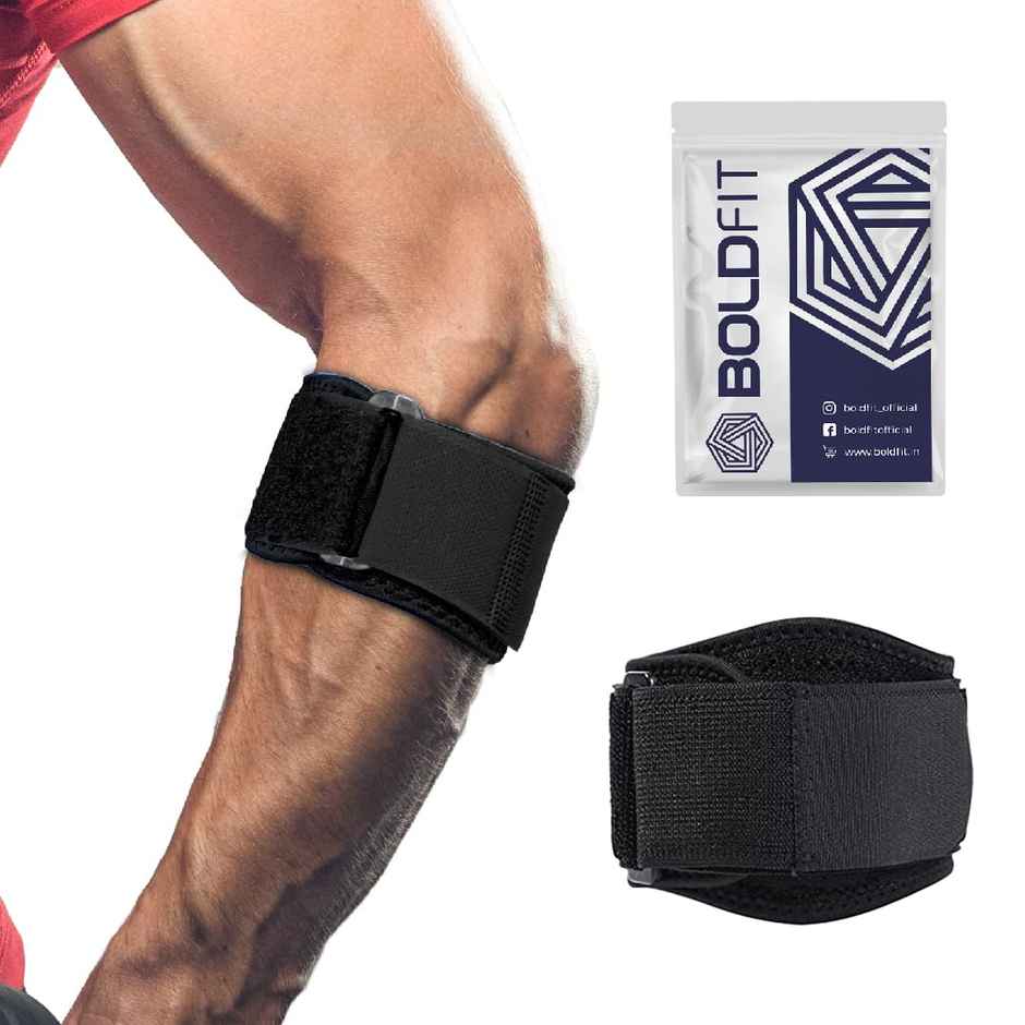 Boldfit Neoprene Tennis Elbow Support For Gym With Strap - Free Size Black