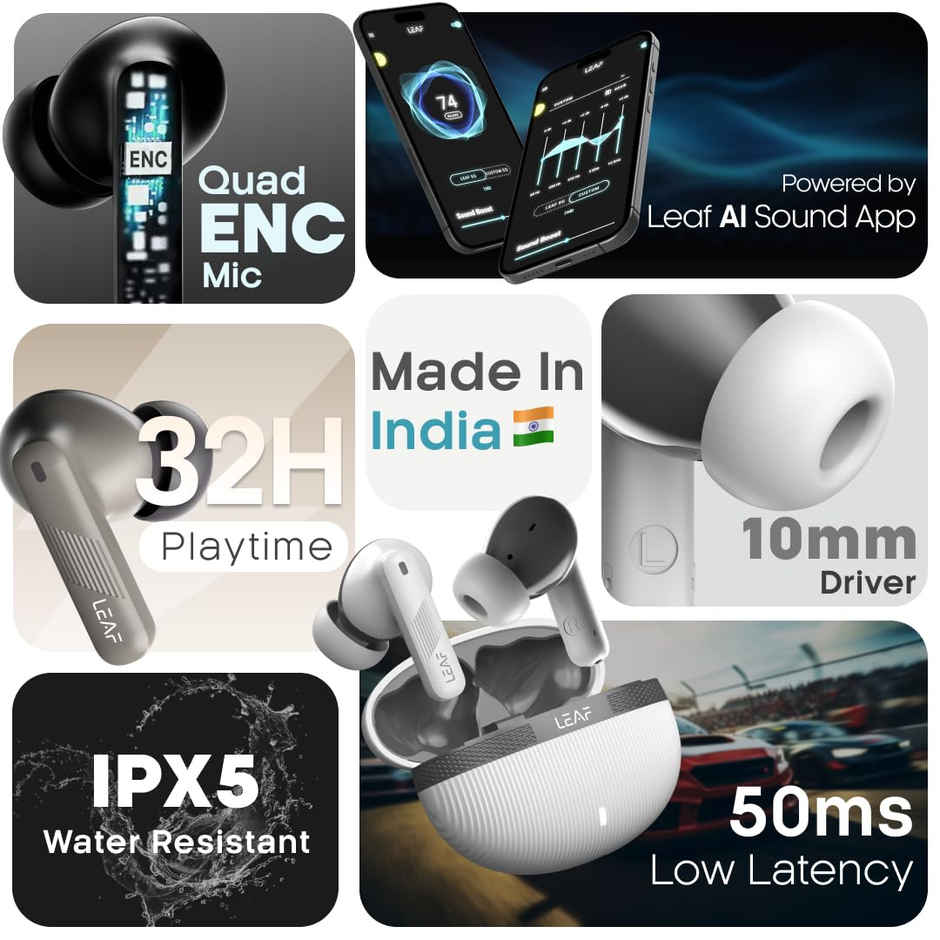 Leaf Buds X342 True Wireless Earbuds With Ai Sound App, 32H Playtime,10Mm Driver | Carbon Black