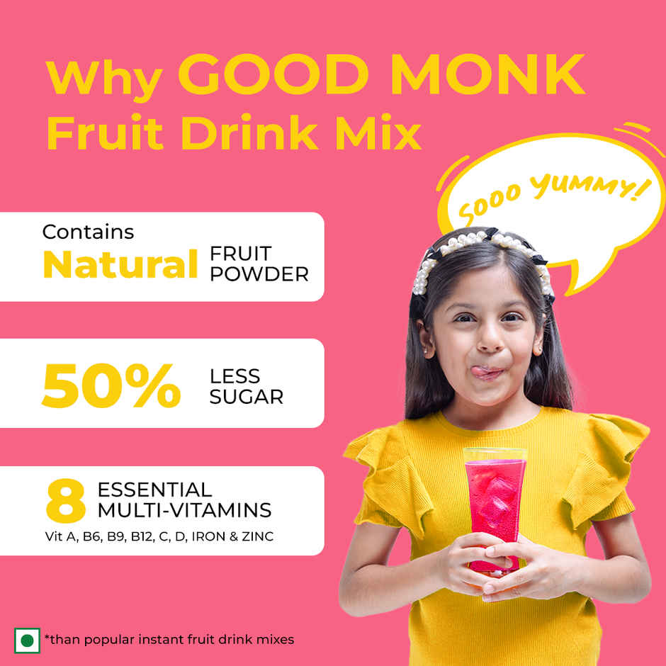 Good Monk Fruit Drink Mix | Mixed Berries | 50% Less Sugar | 8 Vitamins & Minerals | 24 Sachets