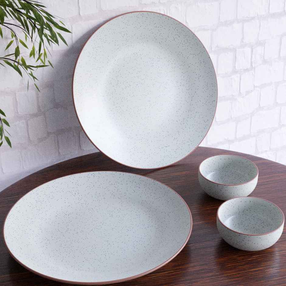The Earth Store White Matte Ceramic 4Pc Dinner Set, 2 Dinner Plates & 2 Bowls Microwave Safe