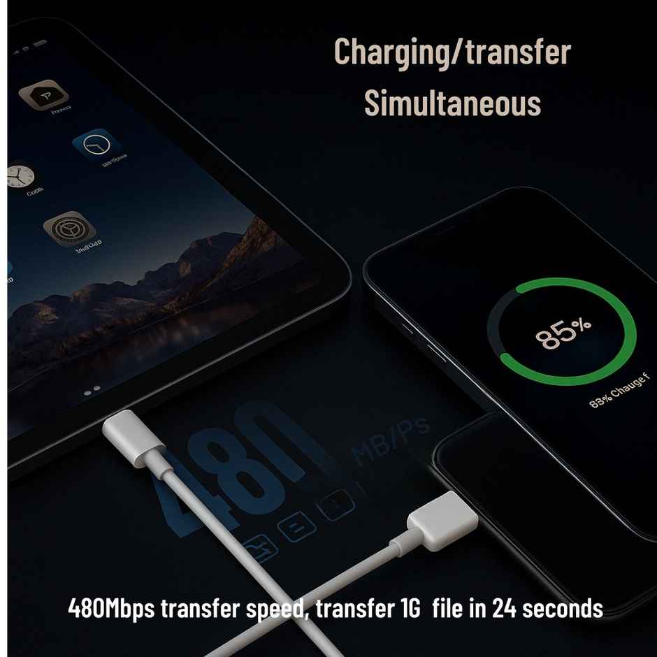Roarx MFi Certified USB to Lightning Charging Cable (for iPhone, Supports Apple CarPlay & Data Transfer) - White