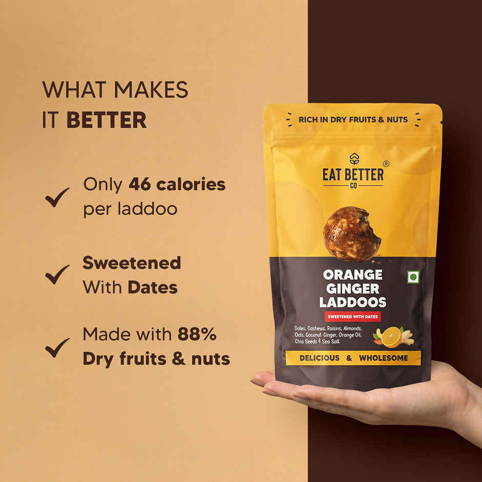 Eat Better Co Orange & Ginger Laddoos | No Added Sugar | High Protein | Truly Natural