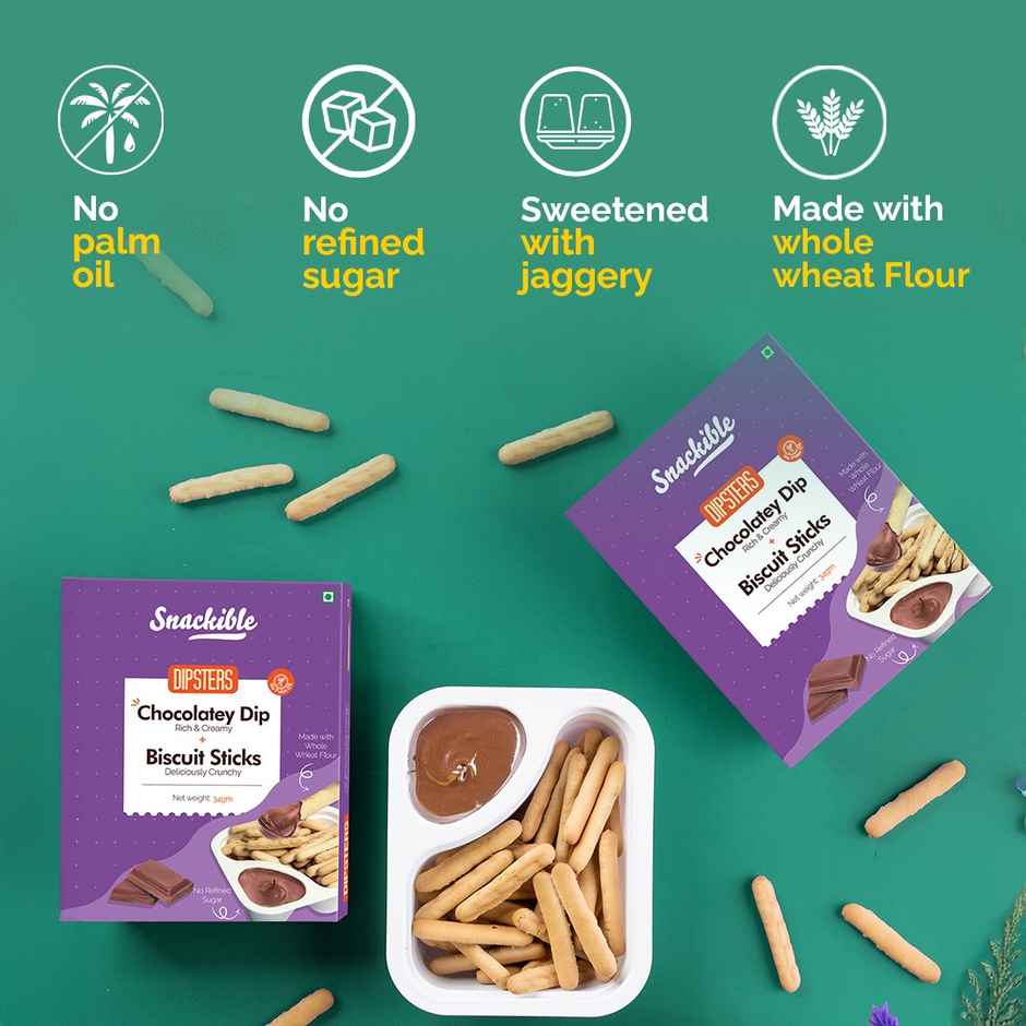 Snackible Biscuit Sticks | With Chocolatey Dip | Made With Jaggery