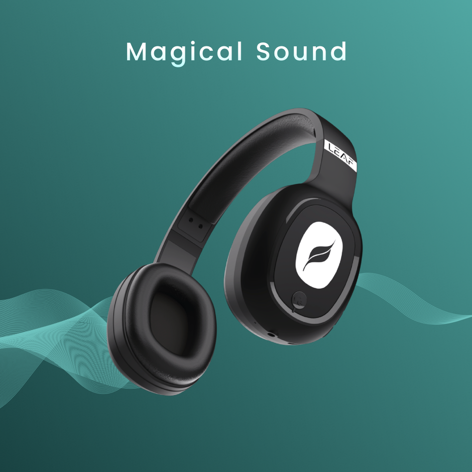 Leaf Bass Wireless Headphone w/AI Sound App | Dual Pairing | 38 mm Driver | Carbon Black