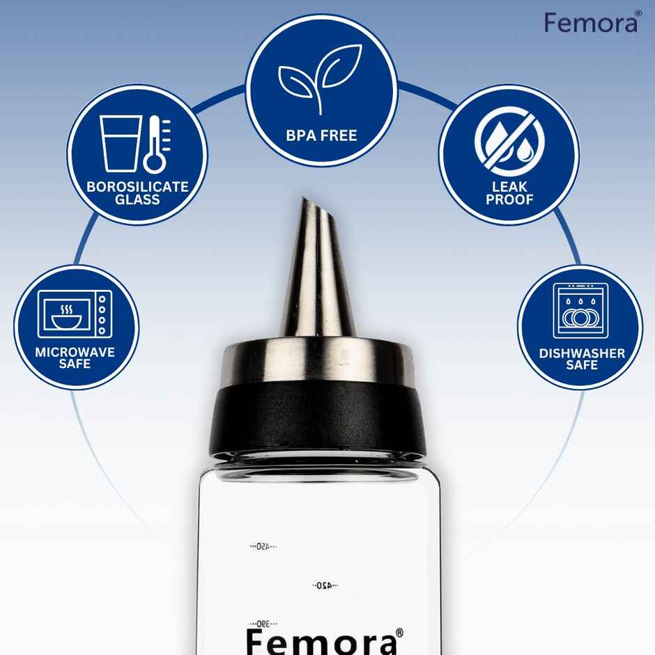 Femora Leak Proof Oil Flow Oil Bottle Dispenser With Silicone Support 500Ml Borosilicate Glass