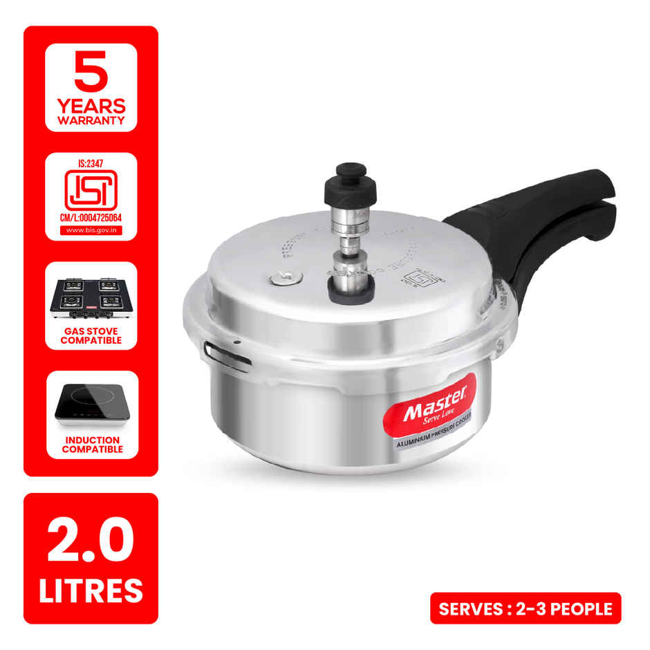 Master Aluminium Outer Lid Pressure Cooker 2 L, Gas and Induction Stove Compatible