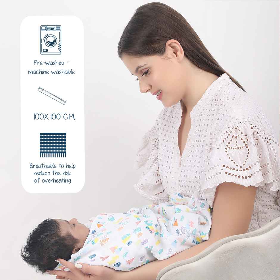 Polka Tots Printed Swaddles | Pack of 2, Trees + Feet, White