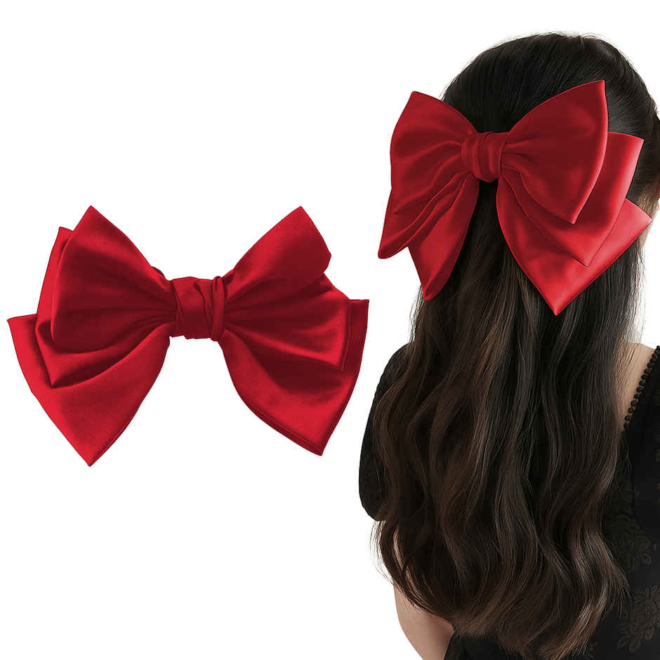 Gleva Women's Large Bow Hair Clip | Soft Long Tail Bow Tie Hair Accessory with Metal Clip Red