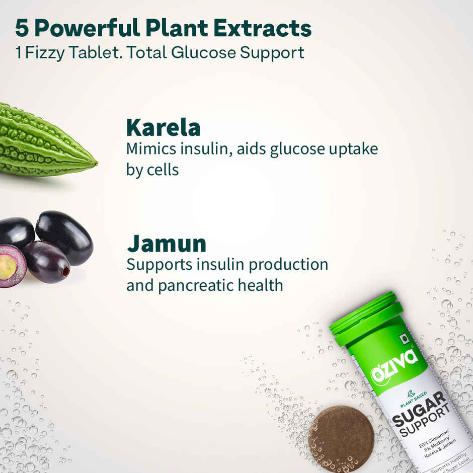 OZiva Sugar Support Effervescent for Daily Blood Sugar Management & Insulin Function