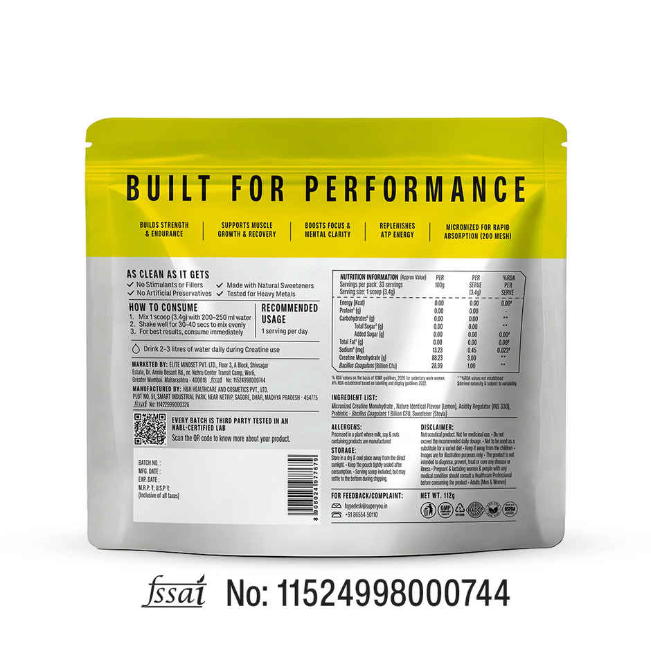 SuperYou Pro Micronised Creatine Monohydrate | 33 Servings | Zesty Lemon