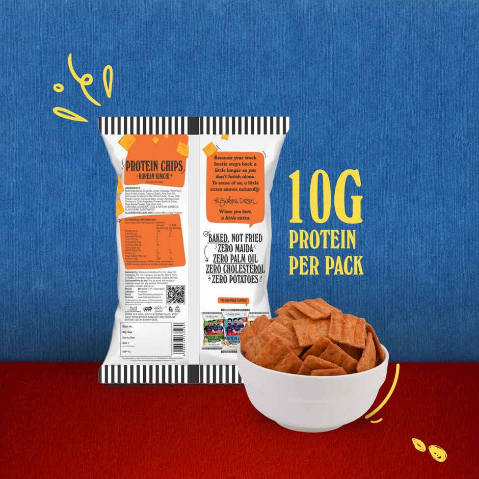 The Baker's Dozen Protein Chips Korean Kimchi Multigrain | 10g Protein | Baked | Healthy Snacks