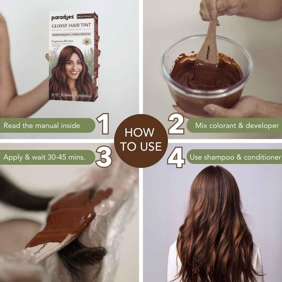 Paradyes Glossy Hair Tint Natural Hair Color - Espresso Brown