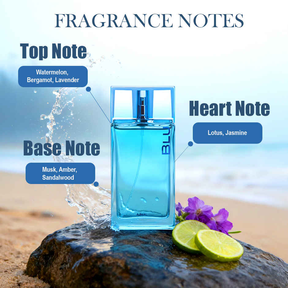 Ajmal Blu Edp Ml Long Lasting Scent Spray Citrus Perfume Gift For Men