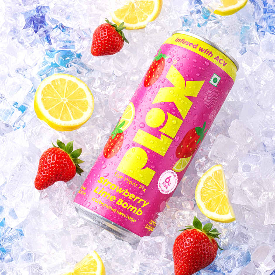 Plix Strawberry Lime Bomb Fizzy Soft Drink Can|Low Calorie & Zero Sugar|Prebiotics with 6g Fibre