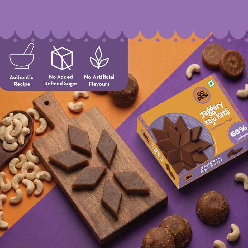 GO DESi Jaggery Kaju Katli | 69% Cashews | With Palm Jaggery