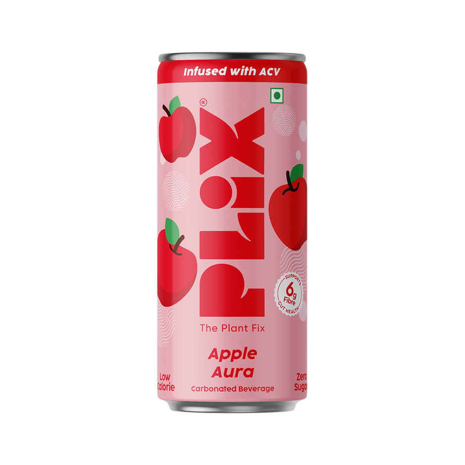 Plix Apple Aura Fizzy Soft Drink Can | Low Calorie & Zero Sugar | Prebiotics with 6g Fibre