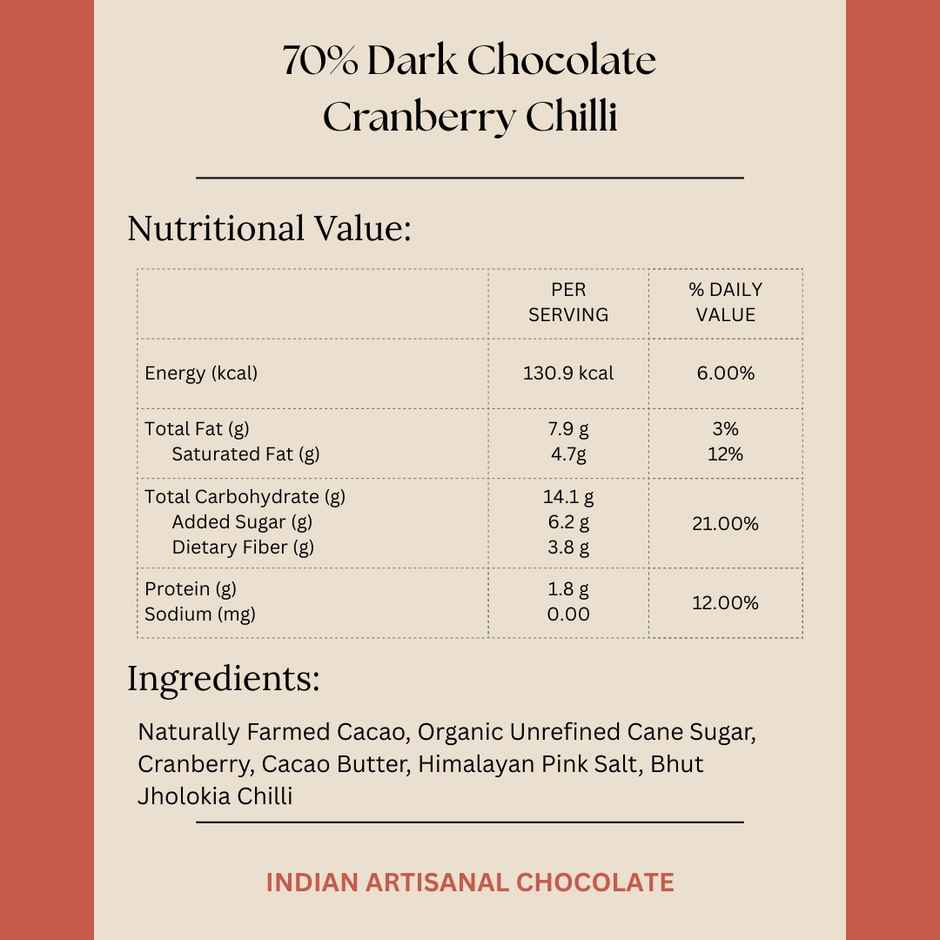 Darkins Indian Artisanal 70% Dark Cranberry & Chilli Chocolate
