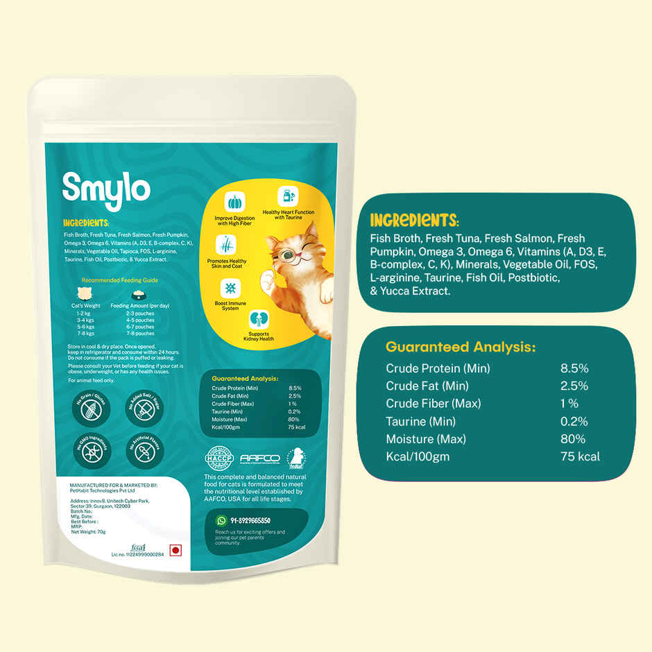 Smylo Adult Tuna & Salmon Wet Cat Food, Fresh & Preservative-Free