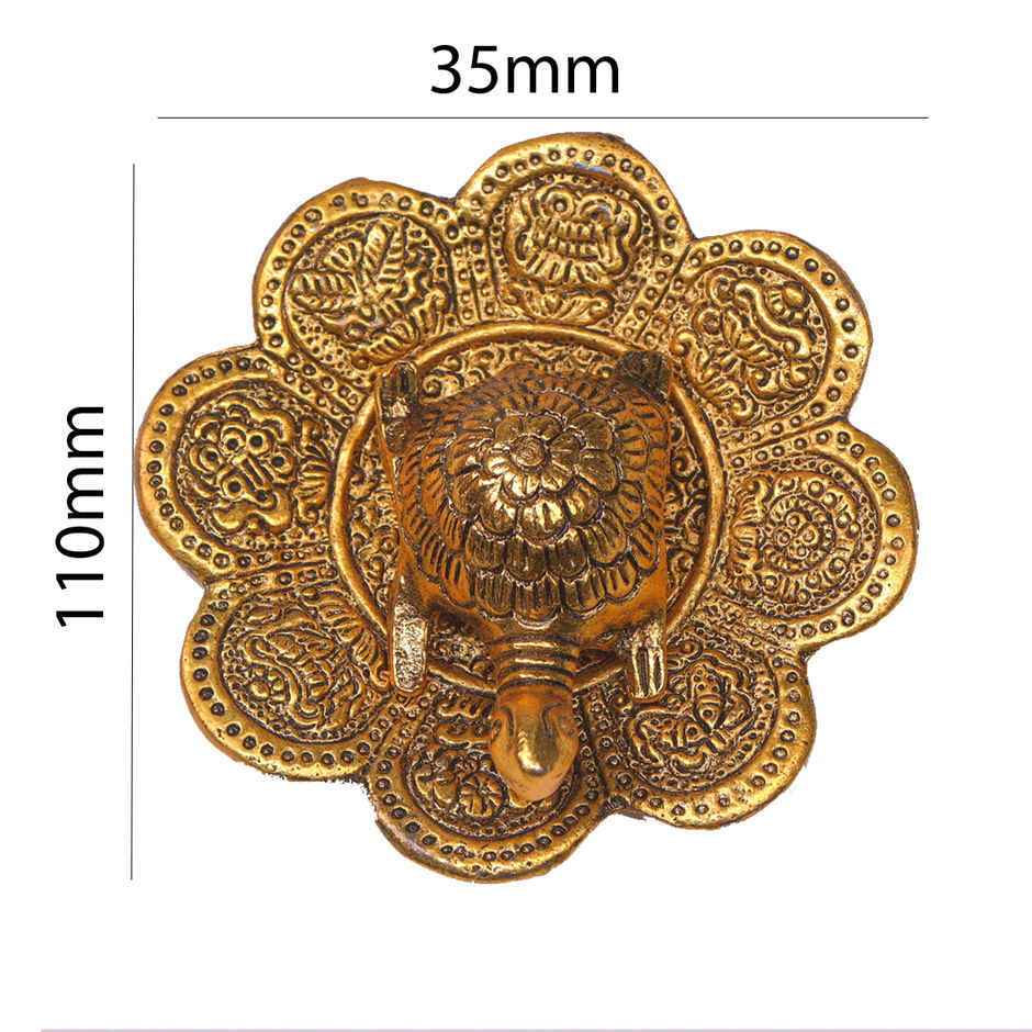 Tortoise/ Turtle/Kachua on Flower Plate Vastu Feng Shui in Gold Polish | Devnidhi