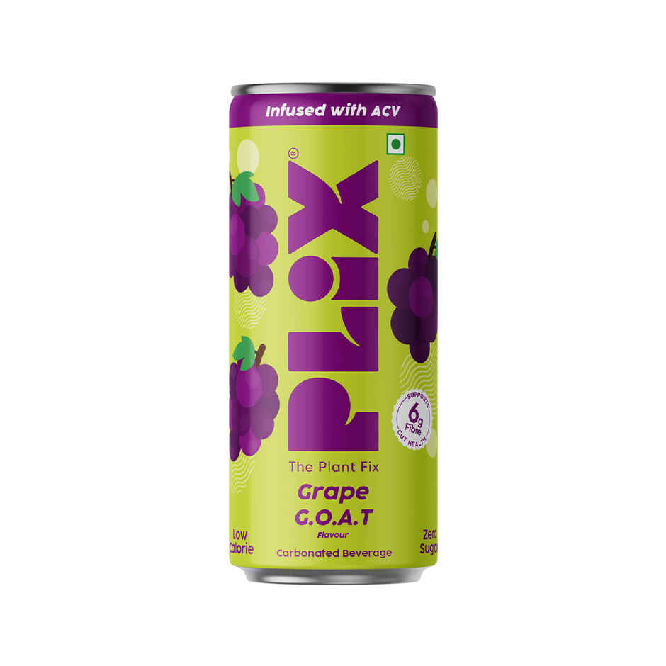 Plix Grape G.O.A.T Fizzy Soft Drink Can | Low Calorie & Zero Sugar | Prebiotics With 6g Fibre | Soda