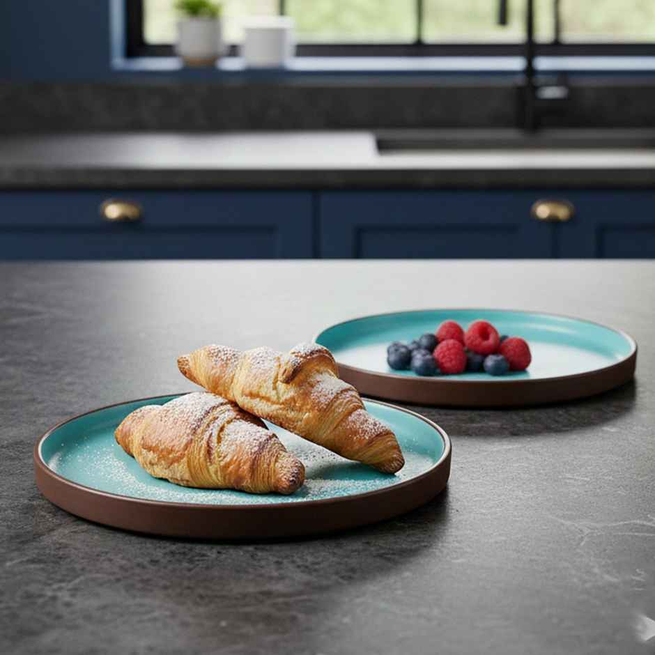 BlackCarrot Snack Plate Set | Animal Bone Ash Free Stoneware | Brown and Blue