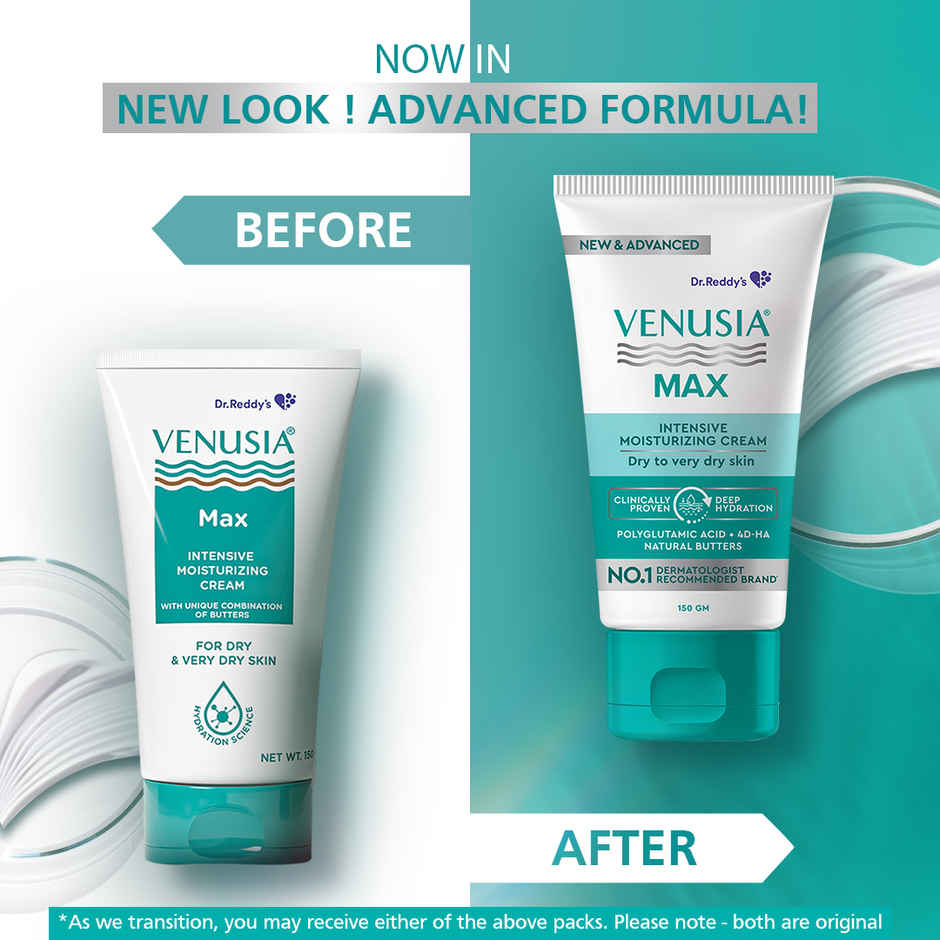 Venusia Max Intensive Moisturizing Cream with 4D Hyaluronic+Polyglutamic Acid | Dry to Very Dry Skin