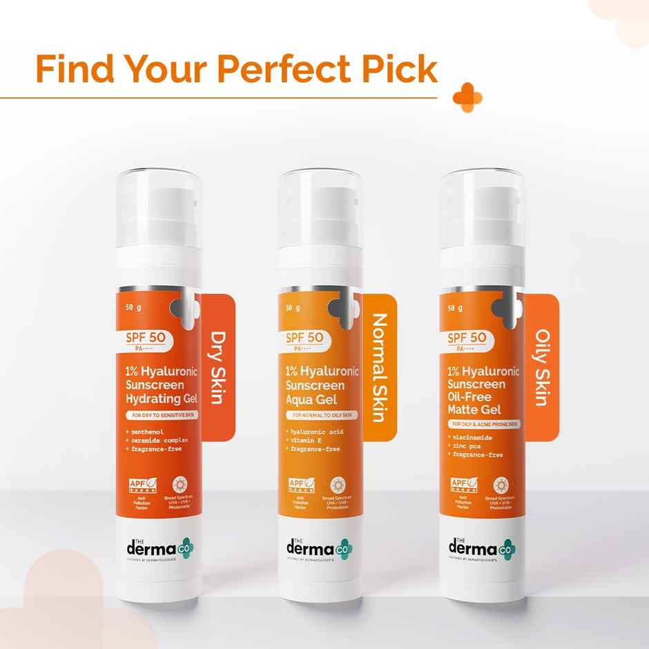The Derma Co 1% Hyaluronic Sunscreen Aqua Ultra Light Gel With SPF 50 PA++++ For Broad Spectrum UVA UVB & Blue Light Protection Combo