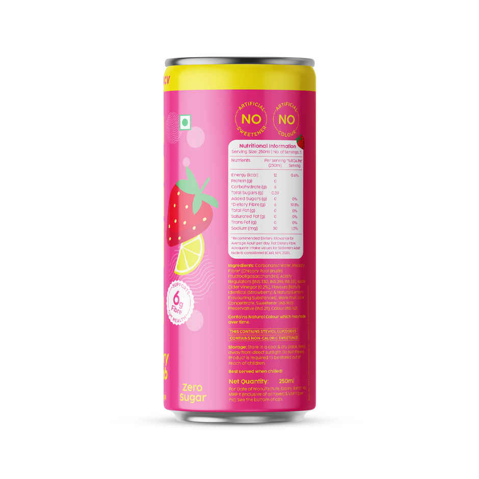 Plix Strawberry Lime Bomb Fizzy Soft Drink Can|Low Calorie & Zero Sugar|Prebiotics With 6g Fibre | Soda