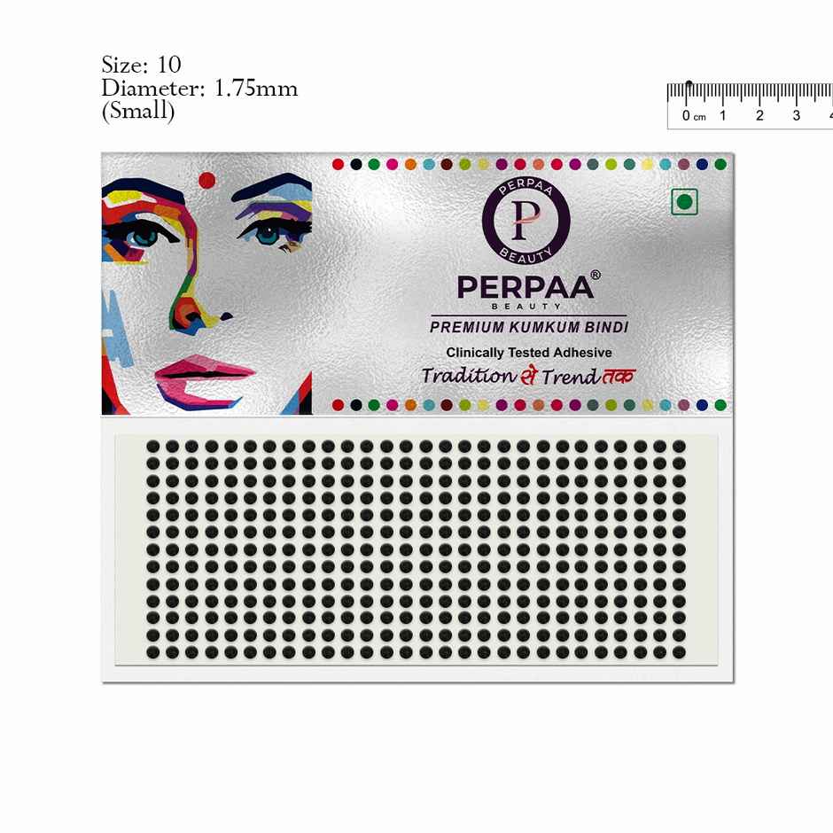 PERPAA Black Bindi | 1 Flap | Size 10 Diameter 1.75 mm | Round Kumkum Bindi for women