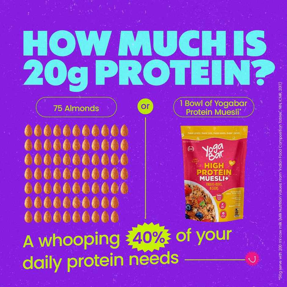 Yoga Bar 23g High Protein Muesli, Fruits, Nuts & Seeds, Added Probiotics, Fibre Rich, Omega - 3
